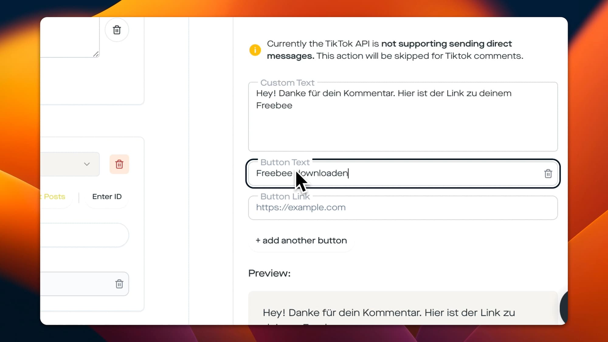Definiowanie warunku wyzwalającego „Komentarz zawiera" dla automatyzacji DM