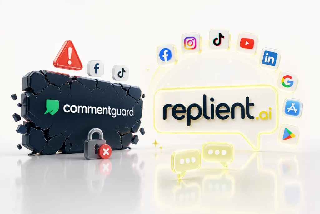 CommentGuard Alternative, AI-powered comment moderation and replies on 8 platforms with replient.ai
